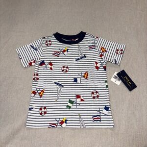 NWT Polo Ralph Lauren Toddler Sailing‎ Print Striped Cotton T-shirt Size 2T Boys